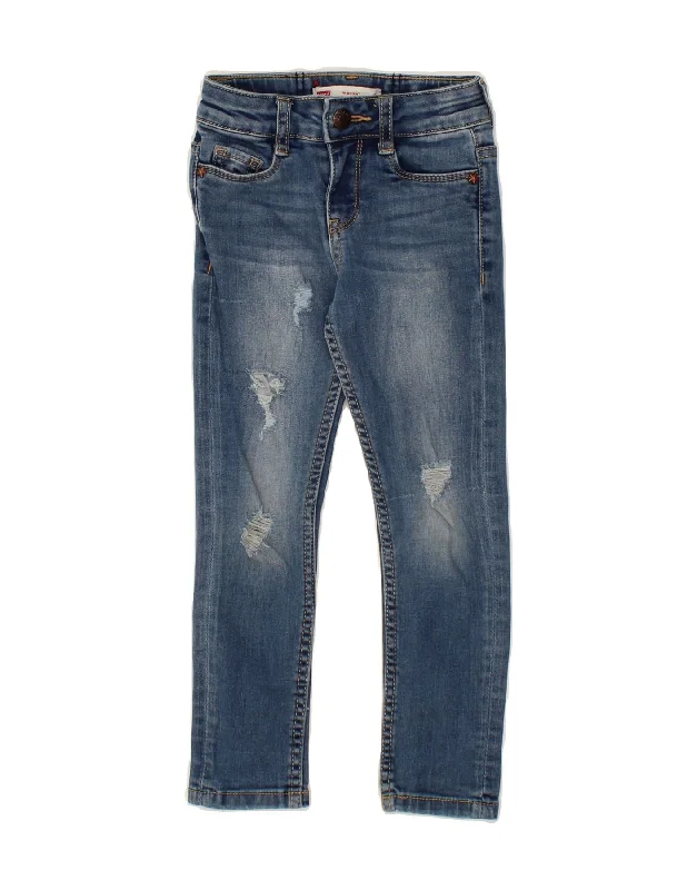 LEVI'S Girls 711 Distressed Skinny Jeans 4-5 Years W20 L18 Blue Cotton Fashionable Slim Fit Jeans