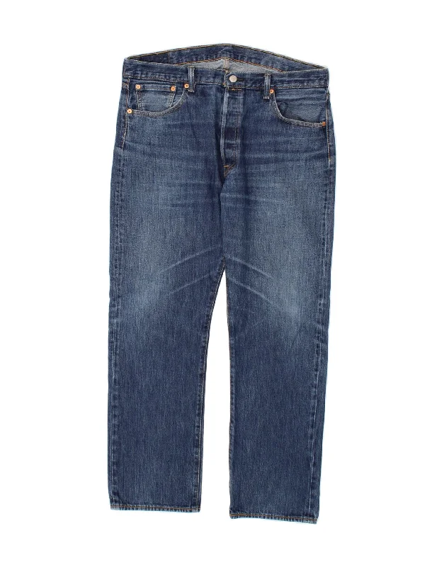 LEVI'S Mens 501 Straight Jeans W38 L32 Blue Cotton Stylish Paperbag Waist Denim