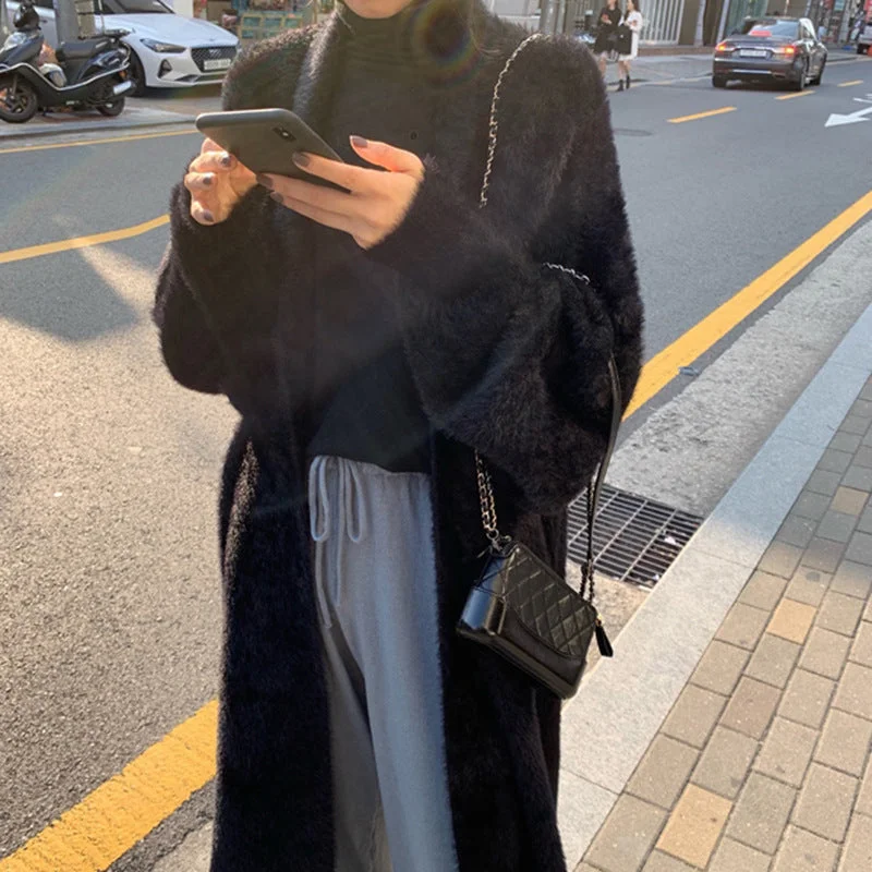 Wjczt discover style ideas Korean Style Autumn and Winter New Style Faux Mink Velvet Sweater Women's Cardigan Outer Wear over the Knee Long Loose Overcoat Women's Coat Fitted Loose Oversized