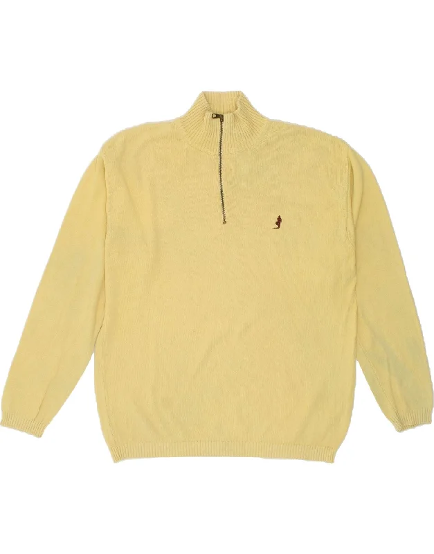 MARLBORO CLASSICS Mens Zip Neck Jumper Sweater XL Yellow Cotton Denim Fabric Leather Fabric Suede Fabric