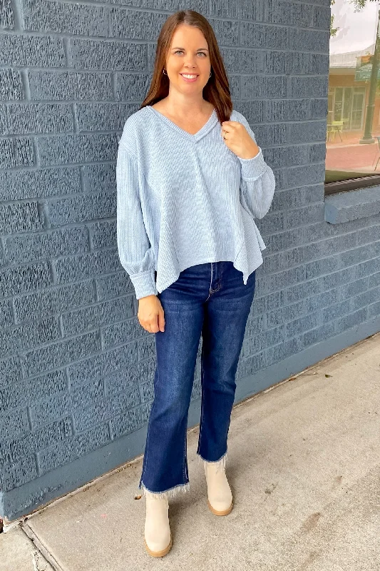 Get In the Game Asymetrical Dusty Blue Sweater Thin Thick Dense