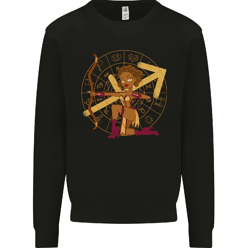 A Sagittarius Female Archer Star Sign Zodiac Mens Sweatshirt Jumper Hoodie with Snap Buttons Easy Quick