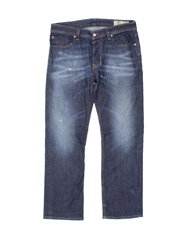 DIESEL Mens Larkee Regular Straight Jeans W34 L30 Blue Cotton Cozy Stretch High-Waist Jeans