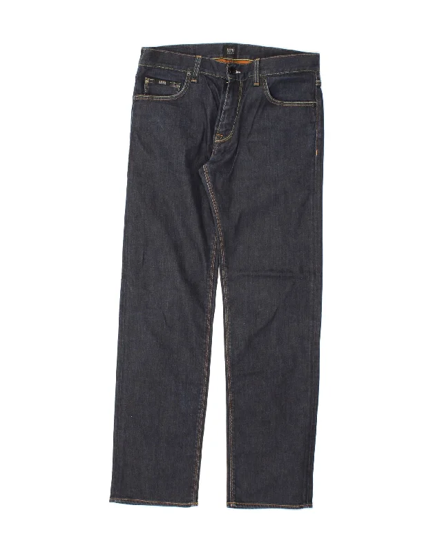 HUGO BOSS Mens Straight Jeans W34 L32 Blue Cotton Cozy Relaxed Fit Jeans