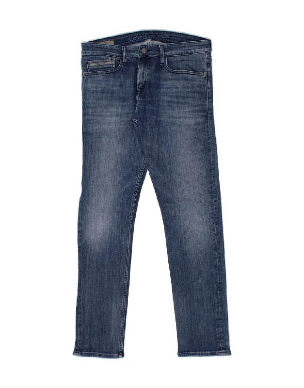 CALVIN KLEIN JEANS Mens Slim Jeans W34 L32 Blue Cotton Fashionable Straight Fit Denim