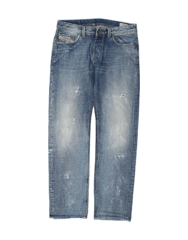 DIESEL Mens Larkee Straight Jeans W34 L34 Blue Cotton Fashionable Cropped Denim Jeans