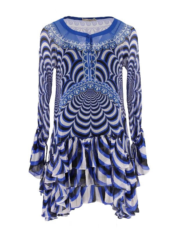 optical-print silk mini dress Chic Mini Dress with V-Neck