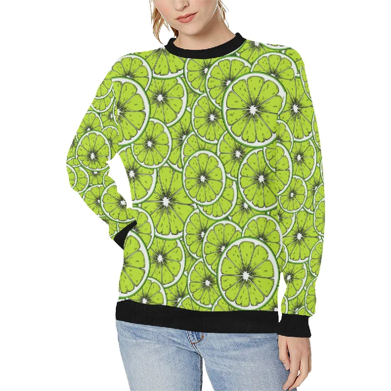 Slices of Lime design pattern Women's Crew Neck Sweatshirt Hoodie with Back Slit Movement Comfort
