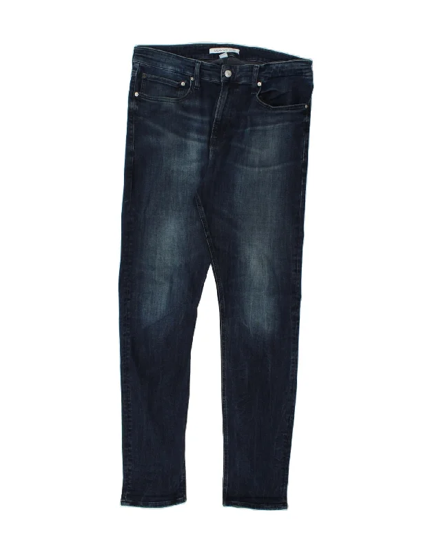 CALVIN KLEIN Mens Slim Jeans W36 L34 Navy Blue Cotton Fashionable Relaxed Fit Denim