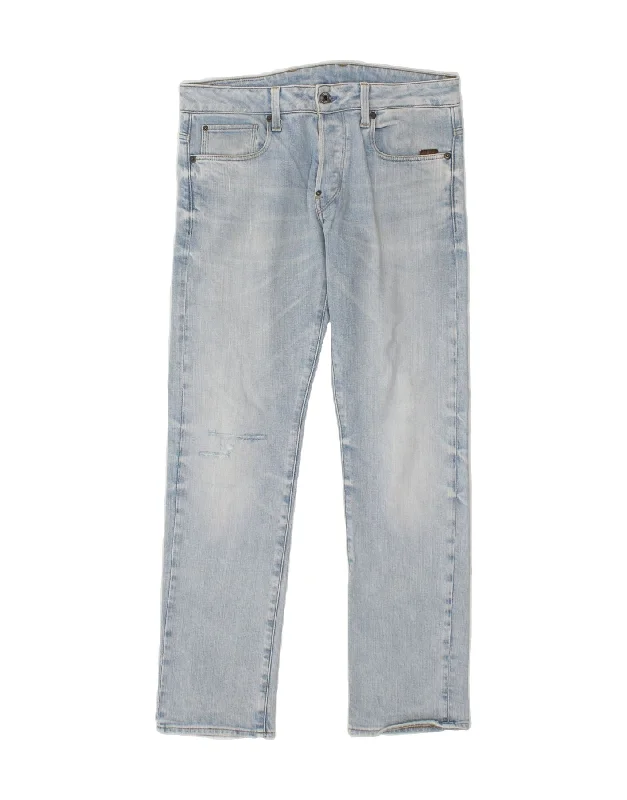 G-STAR Mens Distressed Straight Jeans W32 L32  Blue Cotton Cozy Wide-Legged Jeans