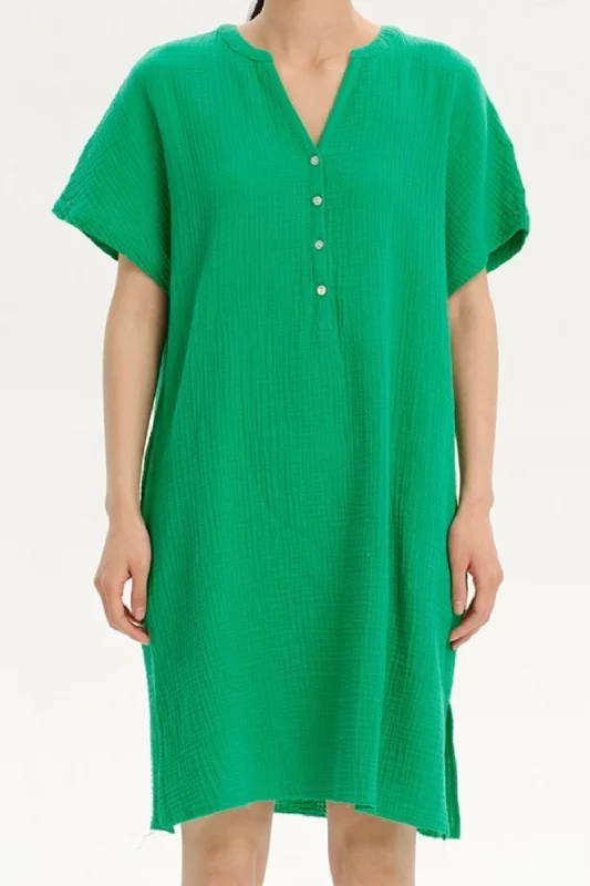Slit Notched Short Sleeve Mini Dress Cozy Knitted Mini Dress