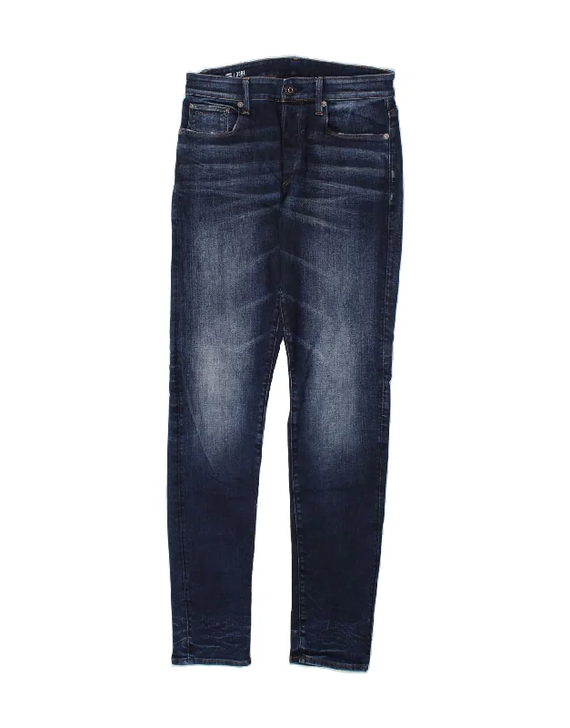 G-STAR Mens 3301 Skinny Jeans W31 L36 Navy Blue Cotton Chic Double Waistband Jeans