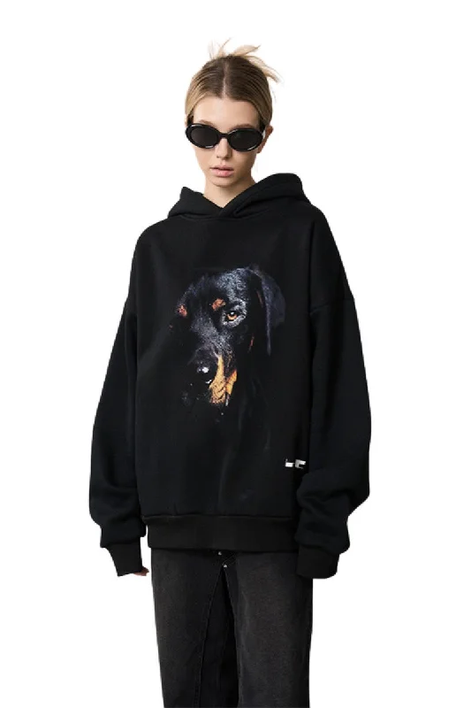 Rottwieiler Printed Hoodie Hoodie with Exposed Zipper Edgy Industrial