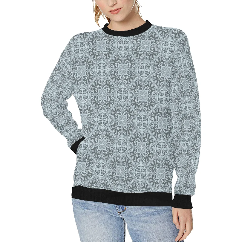 Traditional indian element pattern Women's Crew Neck Sweatshirt Hoodie with Double Zipper Versatile Adjustable