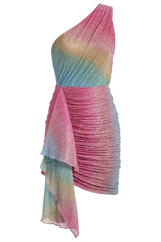 Prism Lurex One Shoulder Mini Dress Stylish Ribbed Mini Dress