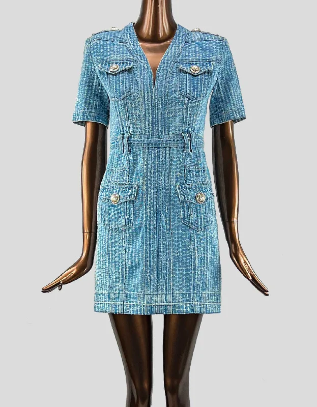 BALMAIN Denim Mini Dress - Small Classic Shift Mini Dress