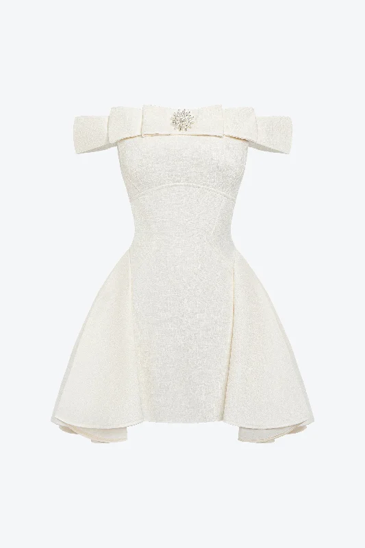 Theodora Bow Mini Dress Trendy Button-Detail Mini Dress