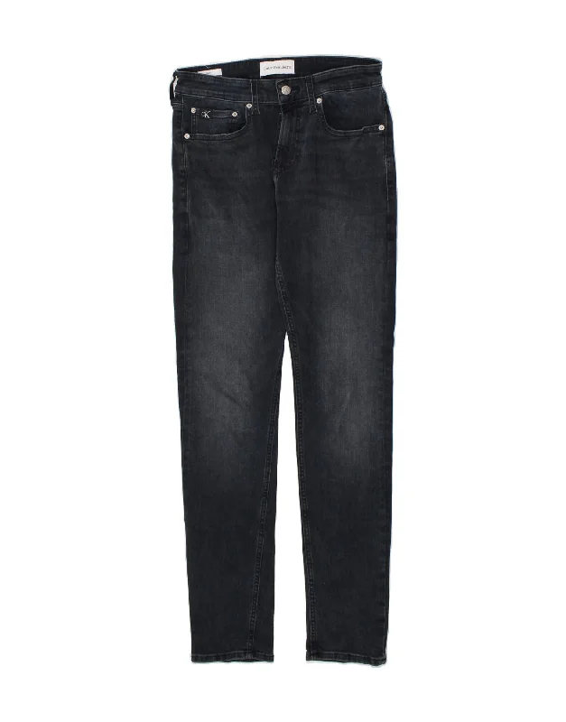 CALVIN KLEIN Mens Skinny Jeans W30 L32 Navy Blue Cotton Fashionable Frayed Hem Denim