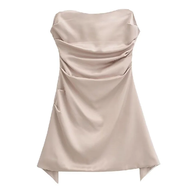 Ladies Solid Color Strapless Mini Dress KQ219 Trendy Mini Dress with Belt