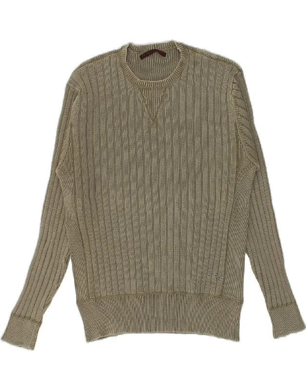 LEVI'S Mens Crew Neck Jumper Sweater Medium Khaki Cotton Rayon Fabric Velvet Fabric Corduroy Fabric