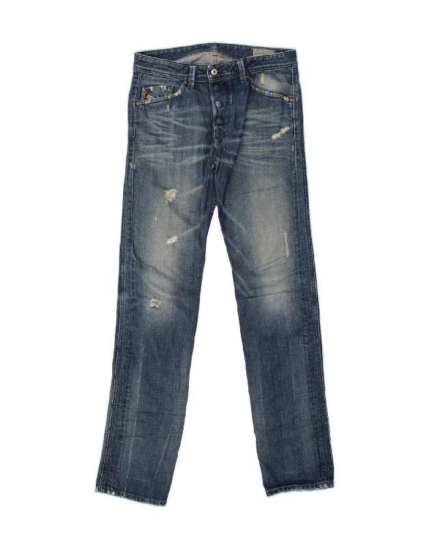 DIESEL Mens Darron Regular Slim Tapered Jeans W31 L34 Navy Blue Cotton Comfortable Low-Rise Jeans