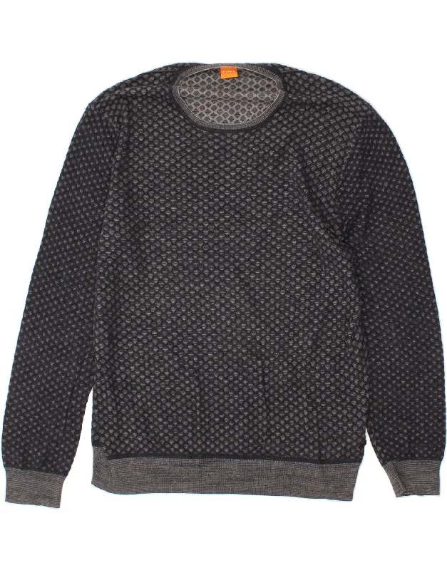 HUGO BOSS Mens Crew Neck Jumper Sweater 2XL Grey Spotted Cotton Long Sweater Short Sweater Cropped Sweater