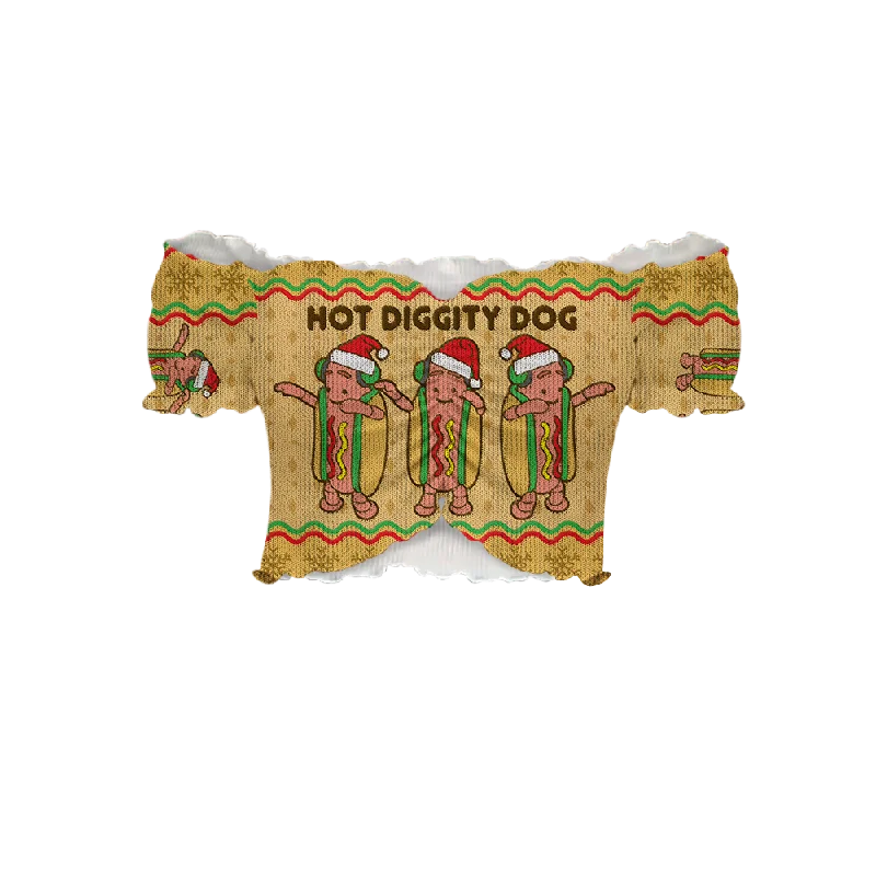 Dancing Hot Dog Off-Shoulder Blouse Stylish Wrap Blouse