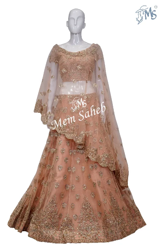 Bridal Ghagra Choli Peach Colour with Designer Blouse and Cape Dupatta Floral Print Blouse