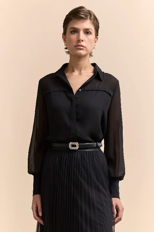 Crepe & chiffon blouse with puffy sleeves Peter Pan Blouse