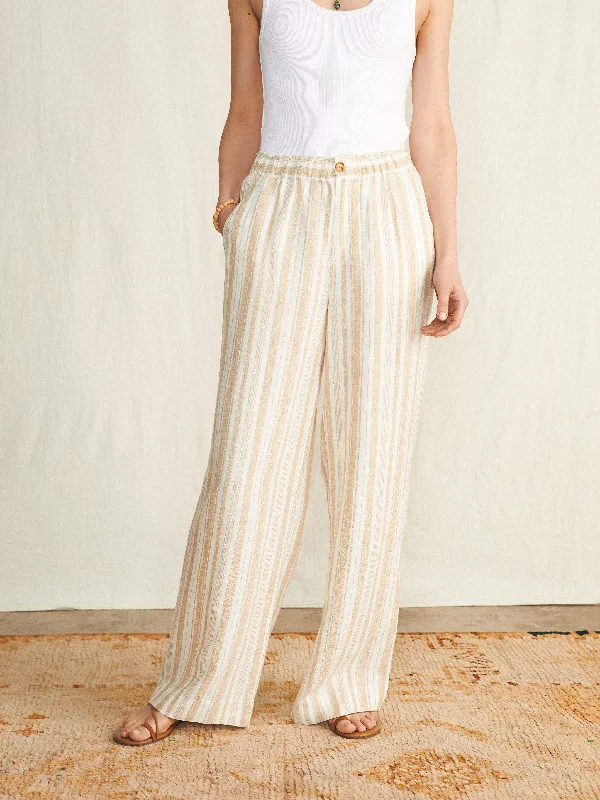 Monterey Linen Pant - Natural Bombay Stripe Comfortable Wide-Leg Pants