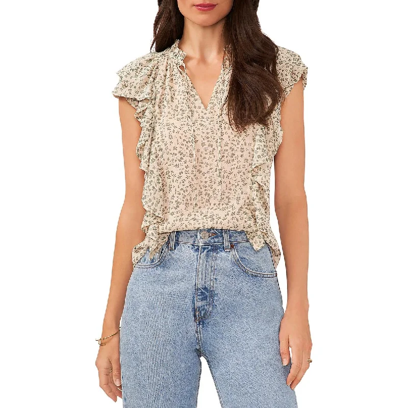 1.State Womens Printed Chiffon Blouse Semi-Sheer Blouse