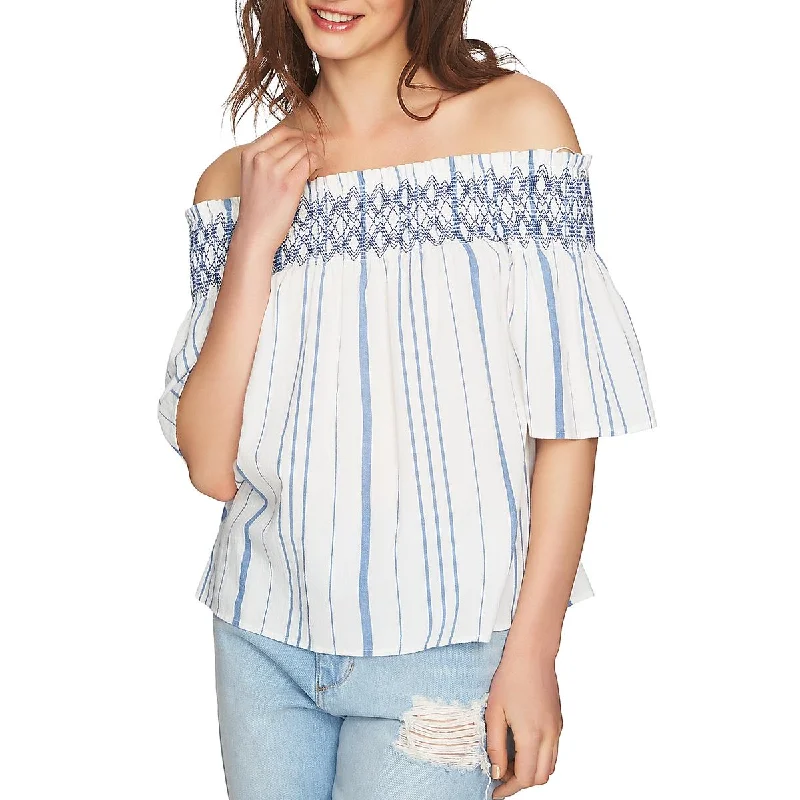 1.State Womens Striped Embroidered Blouse Backless Summer Blouse