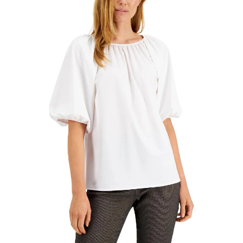 Alfani Womens Relaxed Fit Puff Sleeves Blouse Classic Minimalist Blouse