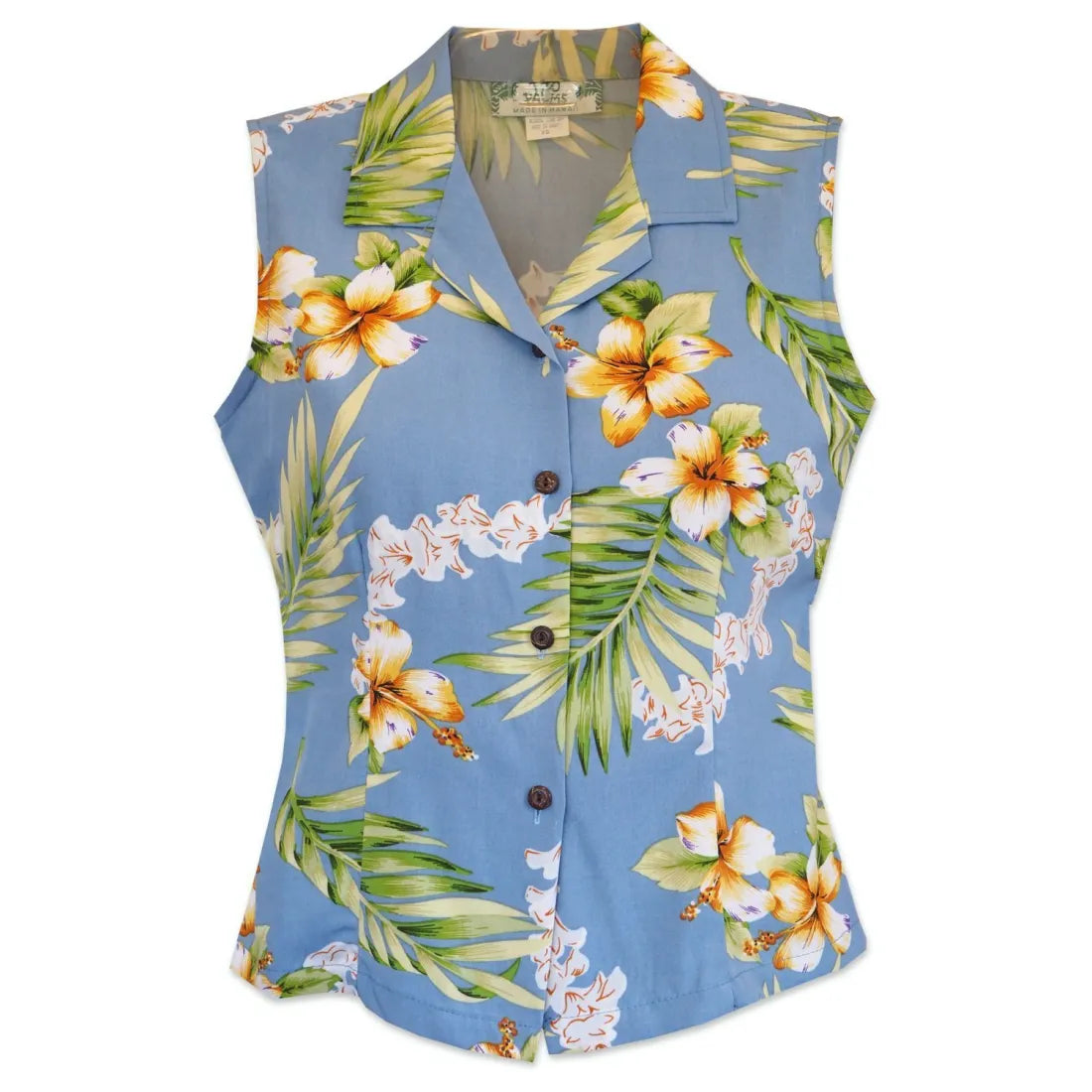 Atoll Blue Lady's Hawaiian Sleeveless Blouse Backless Summer Blouse