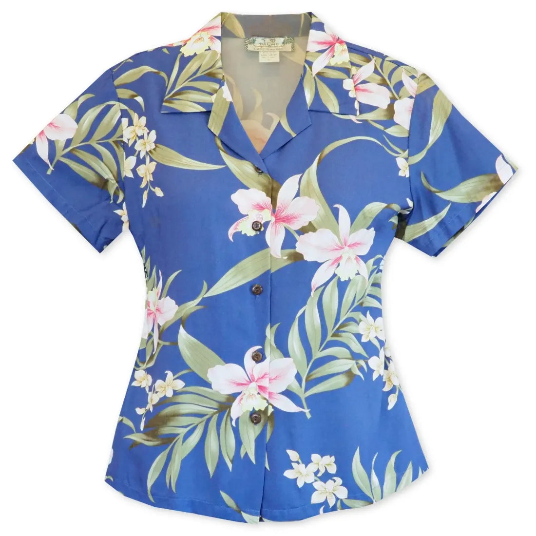 Bamboo Orchid Blue Lady's Hawaiian Rayon Blouse Elegant Office Blouse