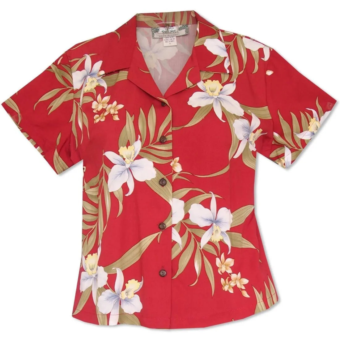 Bamboo Orchid Red Lady's Hawaiian Rayon Blouse Sleeveless Chiffon Blouse