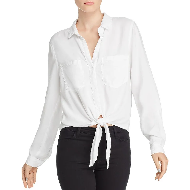 Bella Dahl Womens Tencel Button Down Blouse Chic Ruffle Blouse