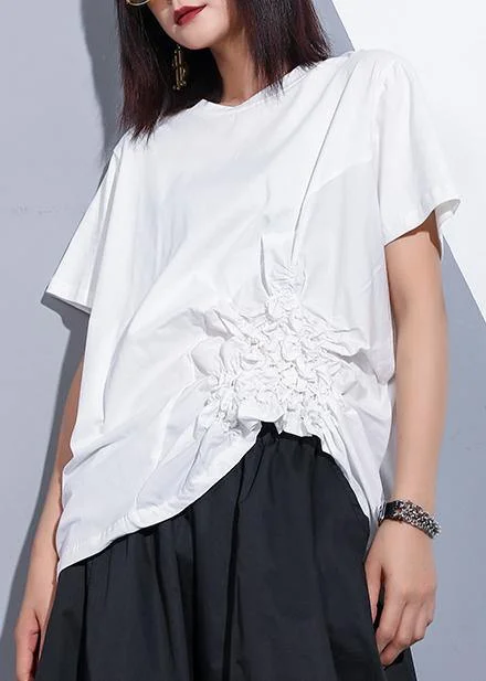 Bohemian o neck Cinched cotton clothes For Women design white blouses summer Boho Chic Blouse