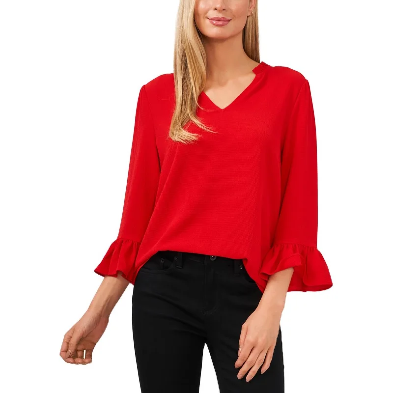 CeCe Womens V-Neck Ruffles Blouse Elegant Silk Blouse