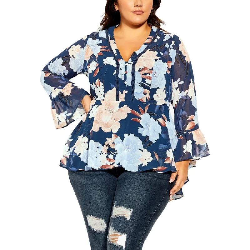 City Chic Womens Floral Print Blouse Satin Long Blouse