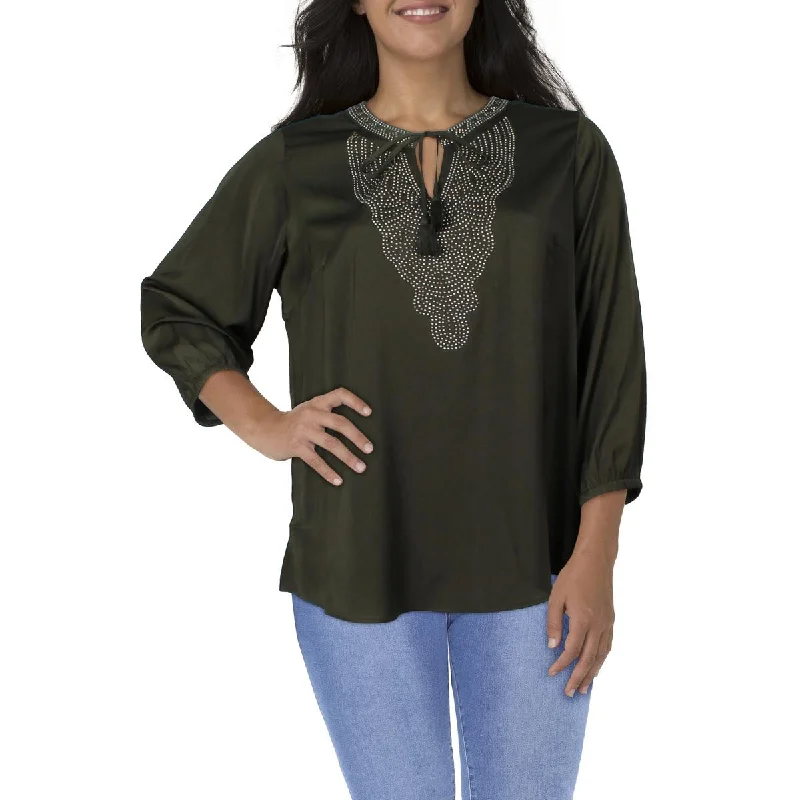 City Chic Womens Plus Embellished Front Tie Blouse Chic Off-Shoulder Blouse