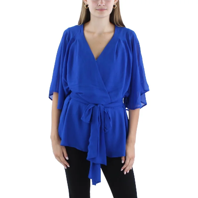 City Chic Womens Plus Surplice  Blouse Ruffled Neck Blouse