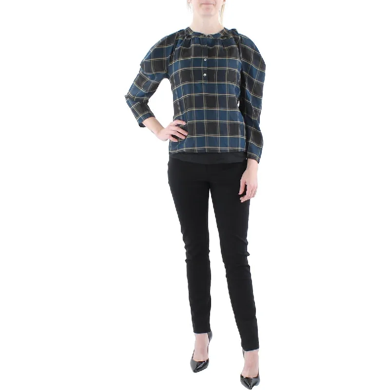 Current Air Womens Plaid Blouse Button-Up Classic Striped Blouse