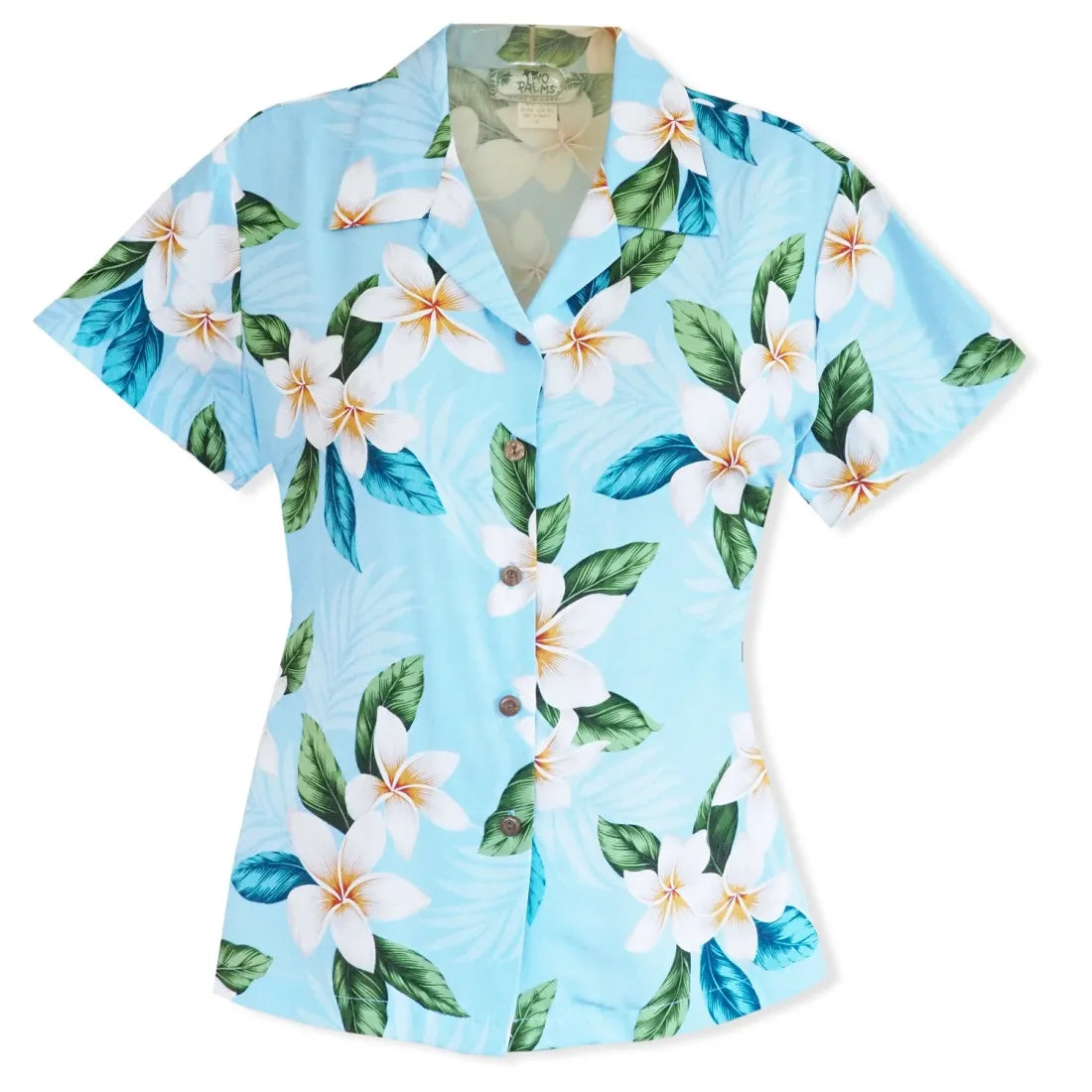 Escape Blue Lady's Hawaiian Rayon Blouse Office Formal Blouse