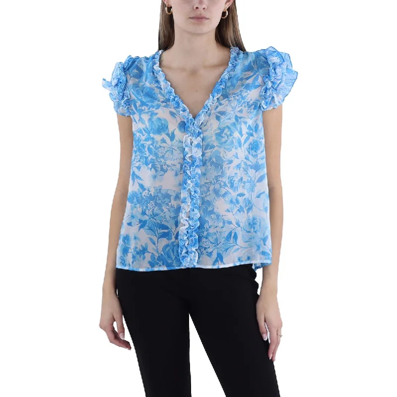 Generation Love Womens Sia Ruffled Sheer Blouse Smart Casual Blouse