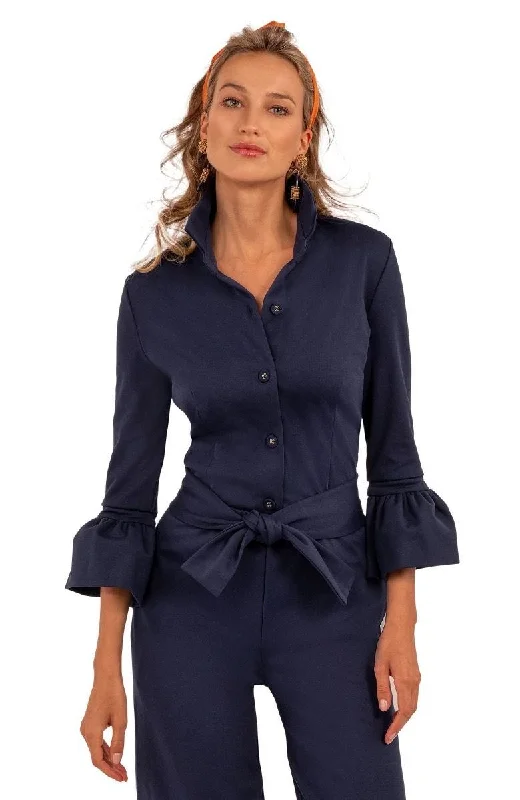 Gretchen Scott Priss Ponte Blouse - Uptown Girl Navy Feminine Satin Blouse