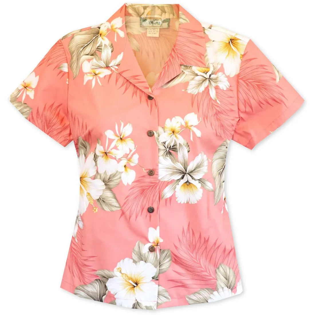 Hibiscus Joy Pink Lady's Hawaiian Cotton Blouse Business Casual Blouse