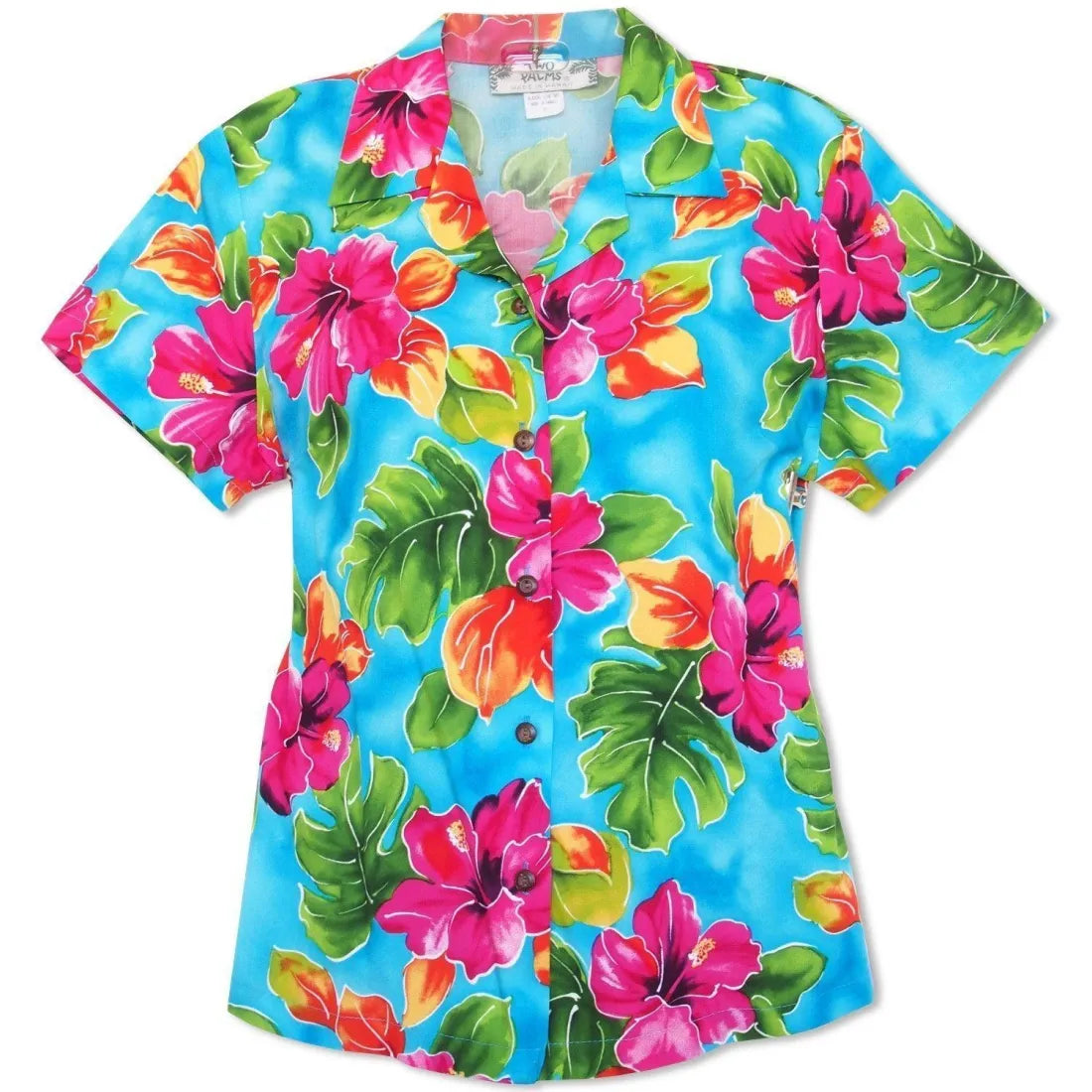 Hoopla Blue Lady's Hawaiian Rayon Blouse Smart Casual Blouse