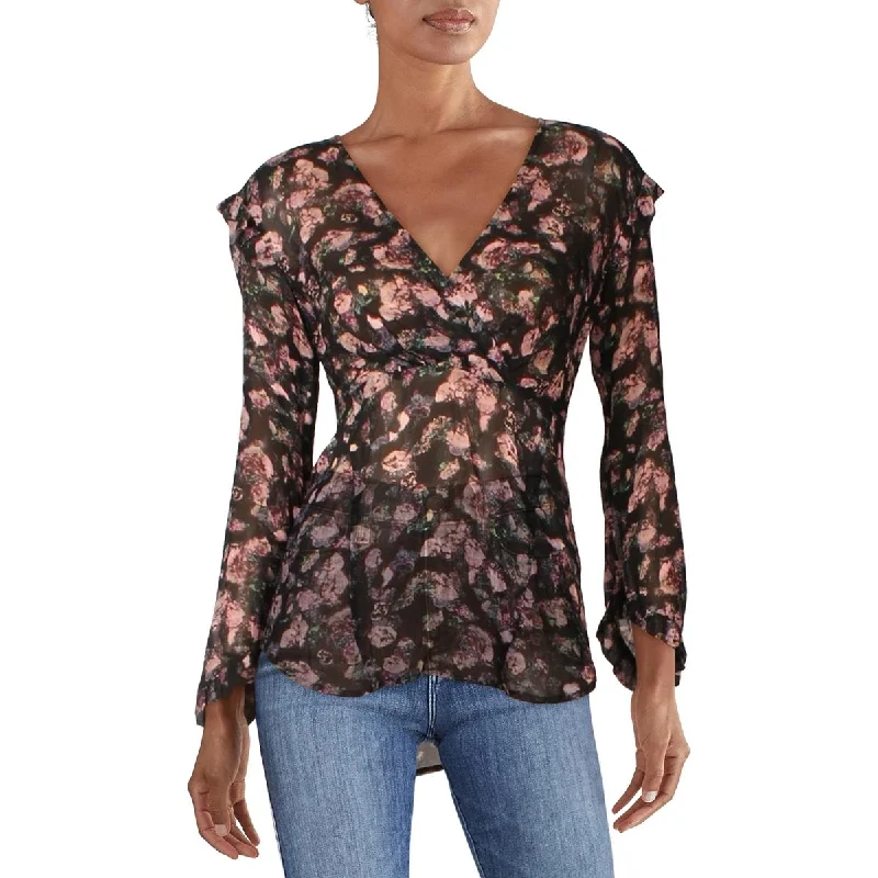 IRO Womens Floral Sheer Blouse Subtle Shimmer Blouse