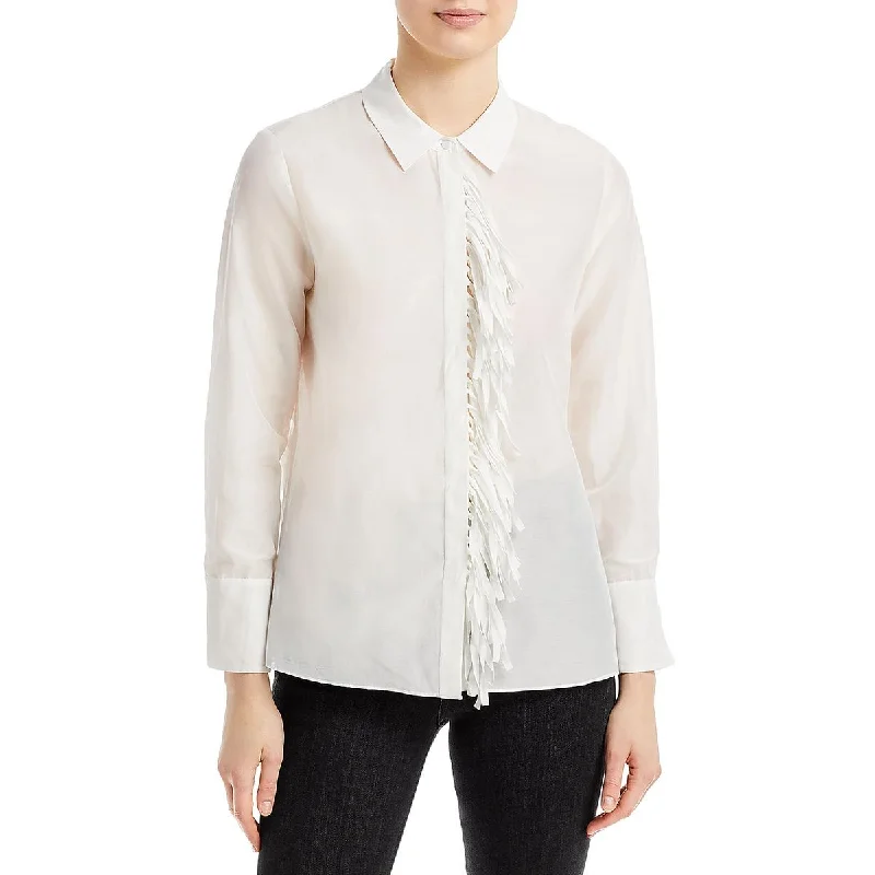 Kobi Halperin Womens Paula Office Fringe Blouse Oversized Silk Blouse